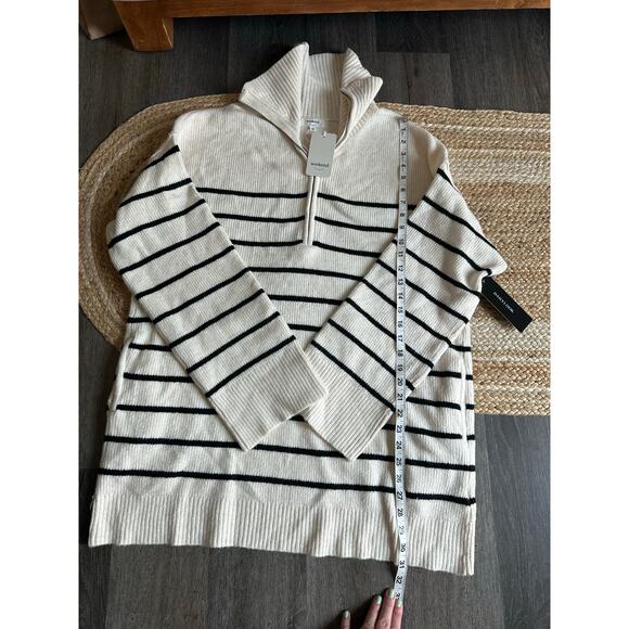 WEEKEND Women's Half Zip Striped Sweater Size 1X In Ivory Black Stripe - Picture 5 of 11